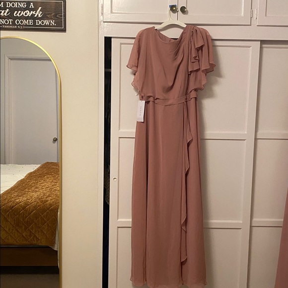 NWT Azazie Aaliyah A-Line Scoop Pleated Chiffon Dress Dusty Rose A16 - Picture 2 of 4
